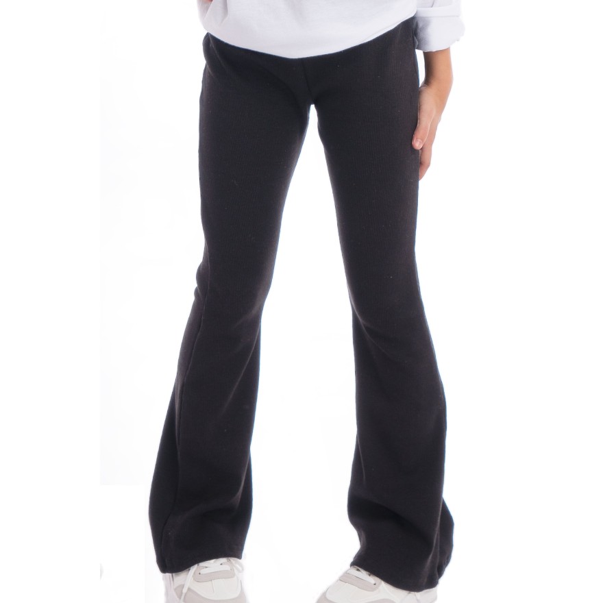 Czarne SPODNIE legginsy FLARE getry rozszerzane dzwony PRĄŻEK regulowane w pasie