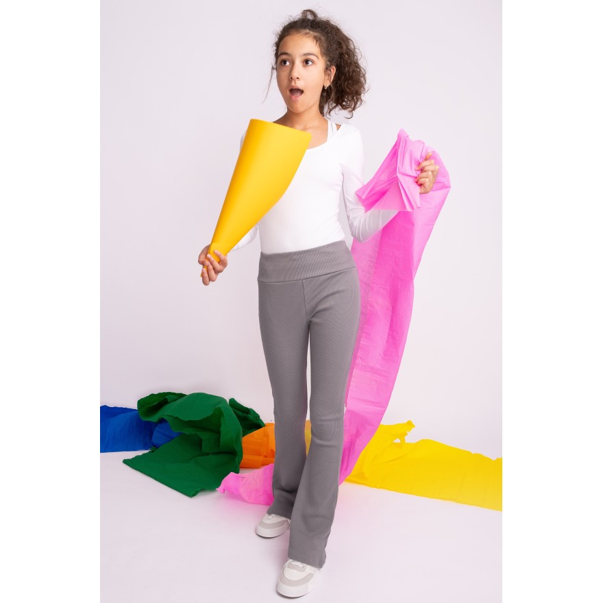 Grafitowe SPODNIE legginsy FLARE getry rozszerzane dzwony PRĄŻEK regulowane w pasie