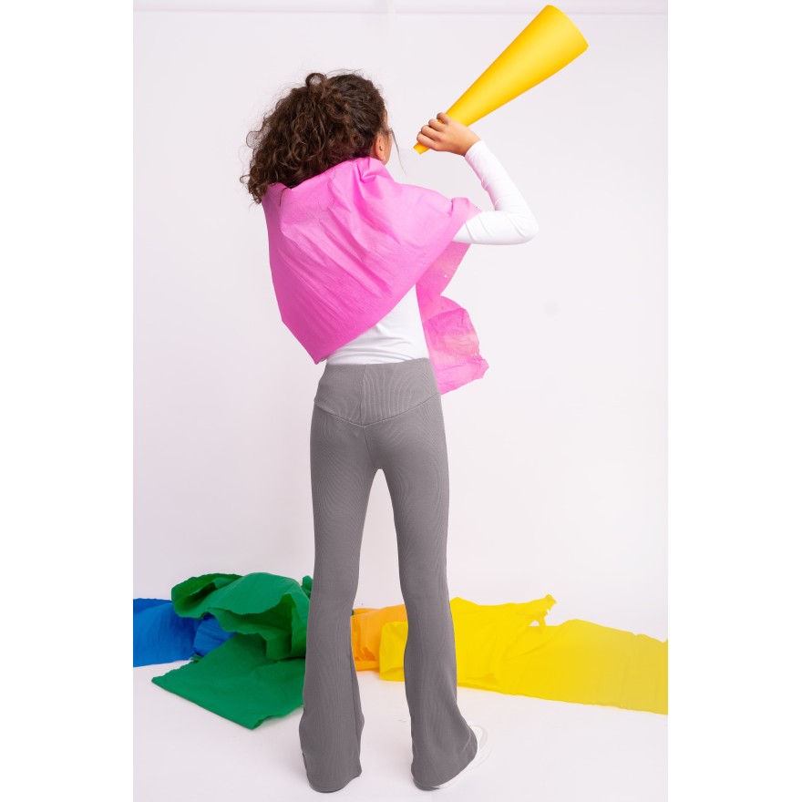 Grafitowe SPODNIE legginsy FLARE getry rozszerzane dzwony PRĄŻEK regulowane w pasie