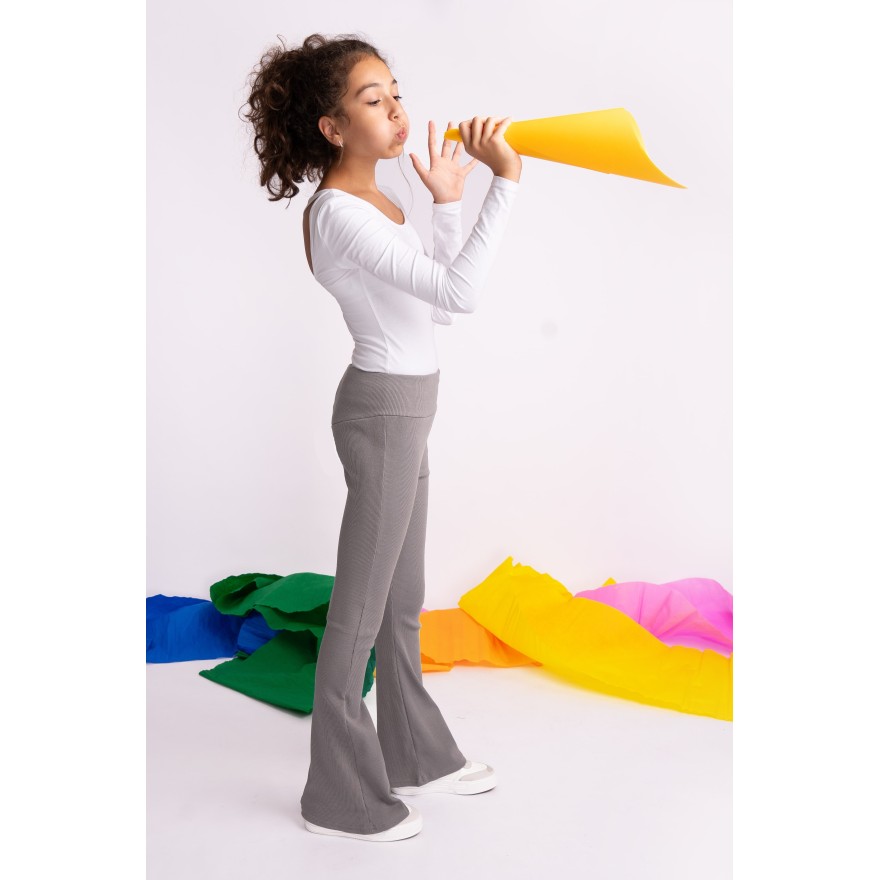 Grafitowe SPODNIE legginsy FLARE getry rozszerzane dzwony PRĄŻEK regulowane w pasie