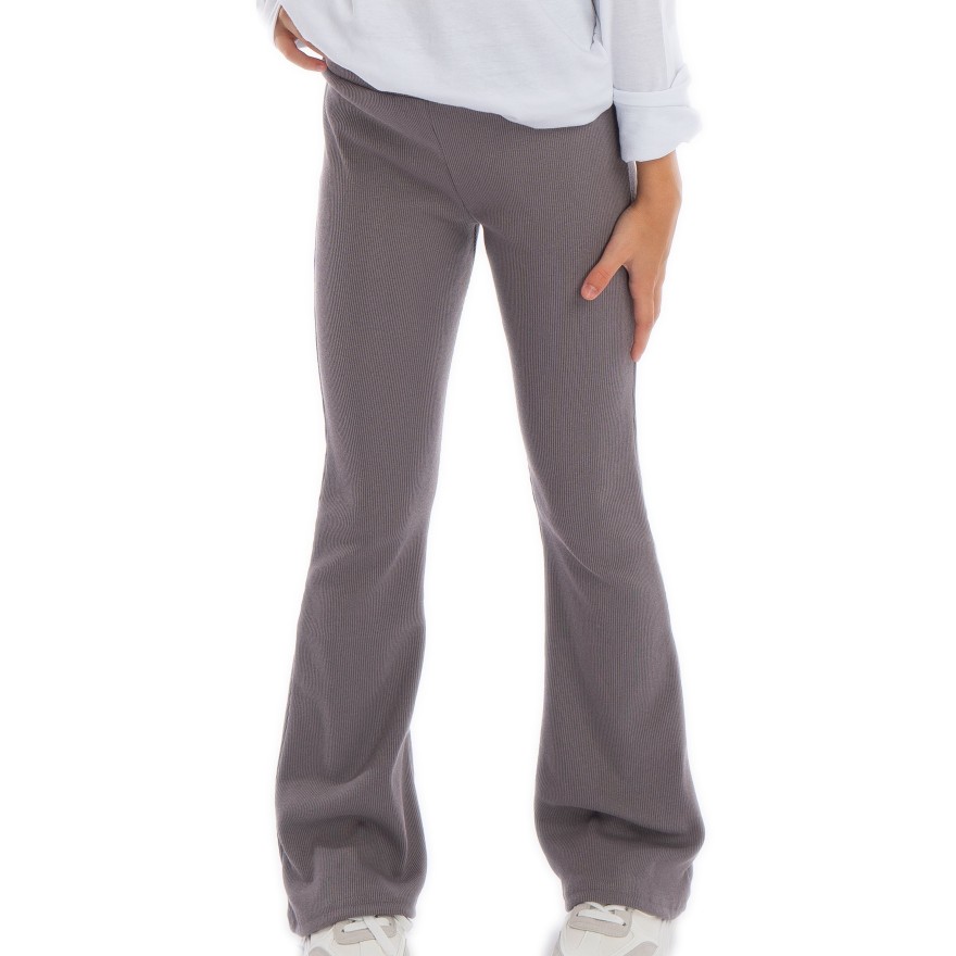 Grafitowe SPODNIE legginsy FLARE getry rozszerzane dzwony PRĄŻEK regulowane w pasie