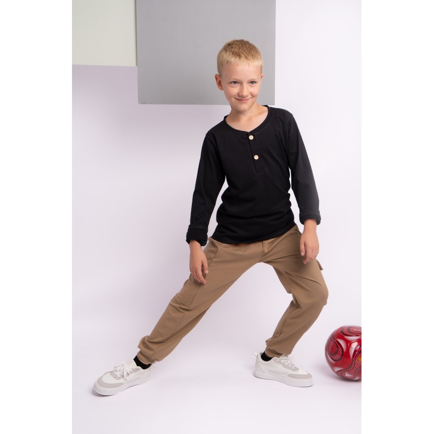 Beżowe SPODNIE BOJÓWKI dresowe z kieszeniami dresówka PĘTELKA regulowane w pasie