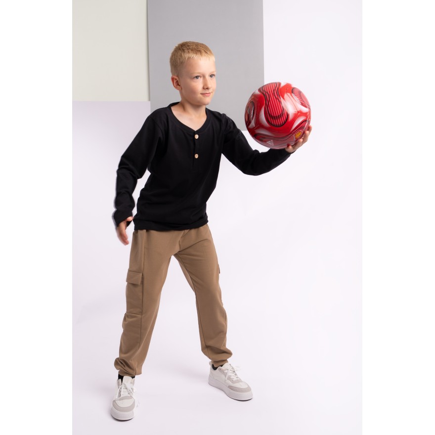 Beżowe SPODNIE BOJÓWKI dresowe z kieszeniami dresówka PĘTELKA regulowane w pasie