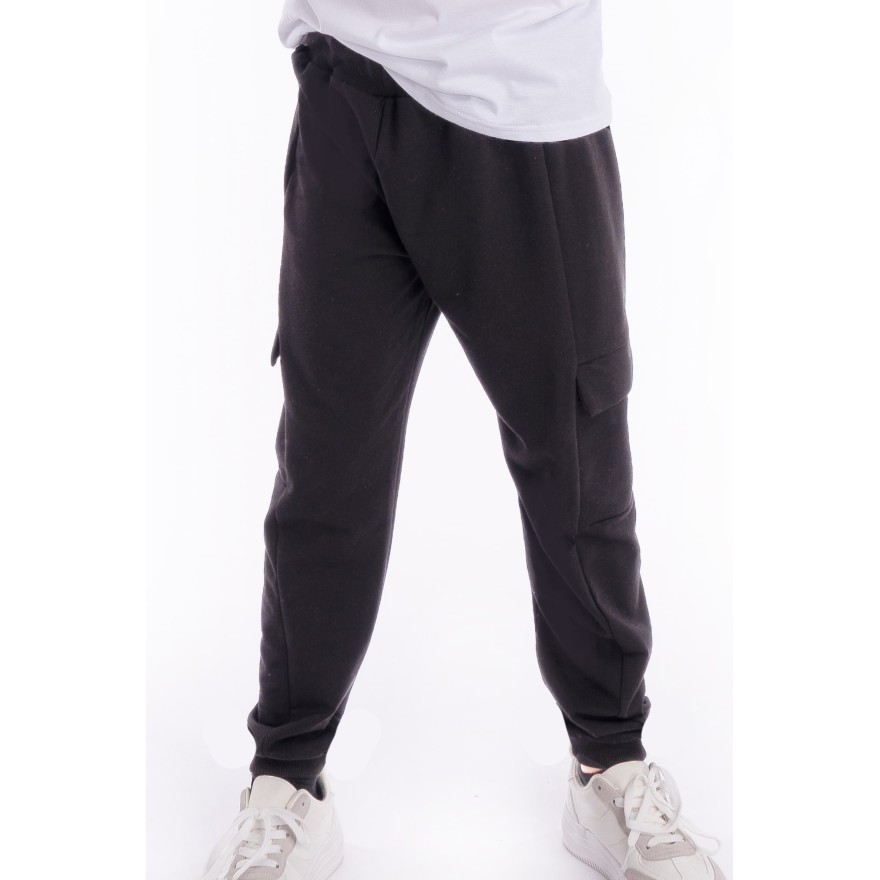 Czarne SPODNIE BOJÓWKI dresowe z kieszeniami dresówka PĘTELKA regulowane w pasie