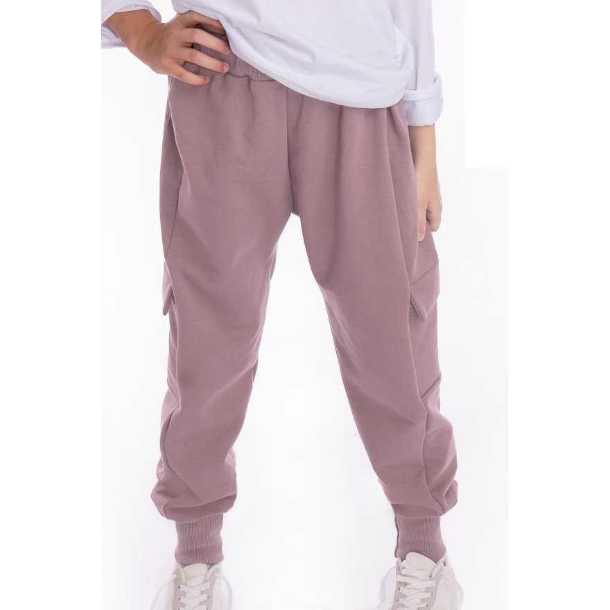 Lila spodnie BOJÓWKI ocieplane NA MESZKU z kieszeniami regulowane w pasie