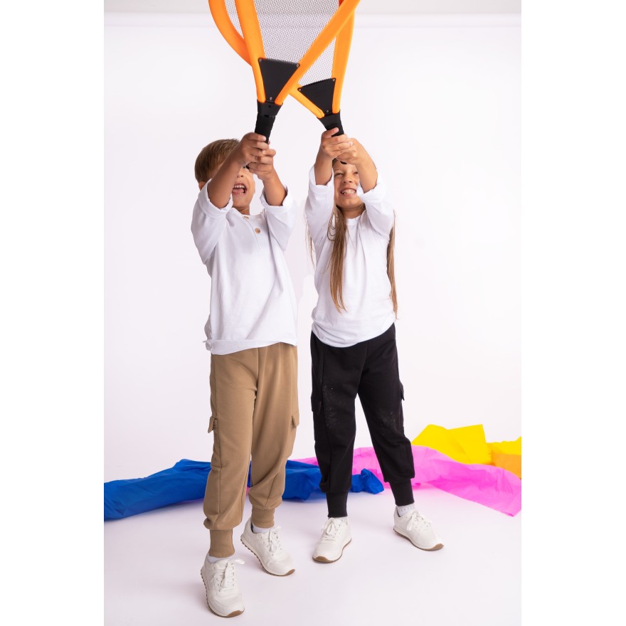 Beżowe spodnie BOJÓWKI ocieplane NA MESZKU z kieszeniami regulowane w pasie