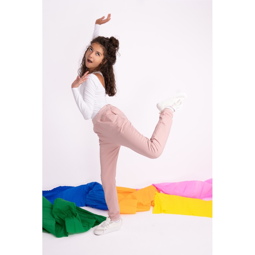 Różowe SPODNIE DRESOWE dresówka PĘTELKA gładkie regulowane w pasie