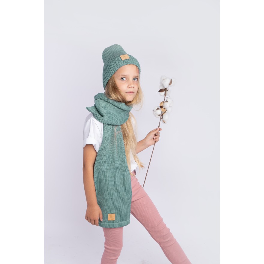 Merino czapka szałwia 100% wełna podwijana jesień zima