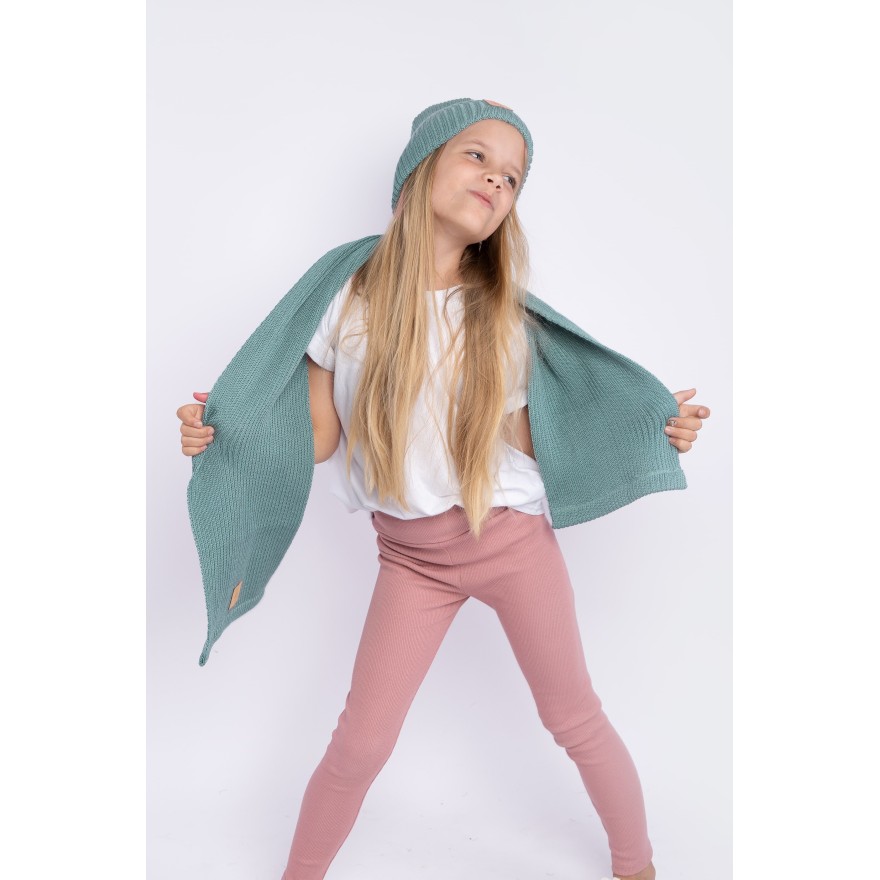 Merino czapka szałwia 100% wełna podwijana jesień zima