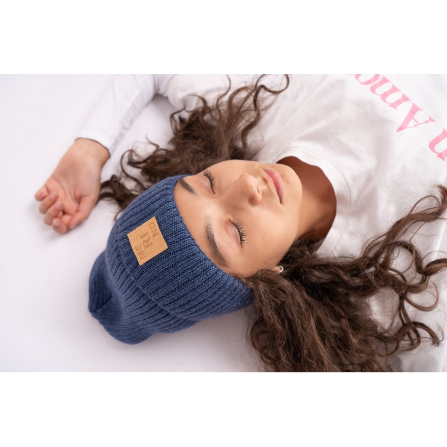 Merino czapka jeans 100% wełna podwijana jesień zima