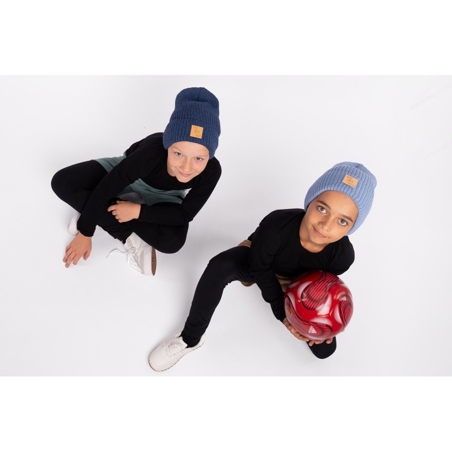 Merino czapka jeans 100% wełna podwijana jesień zima