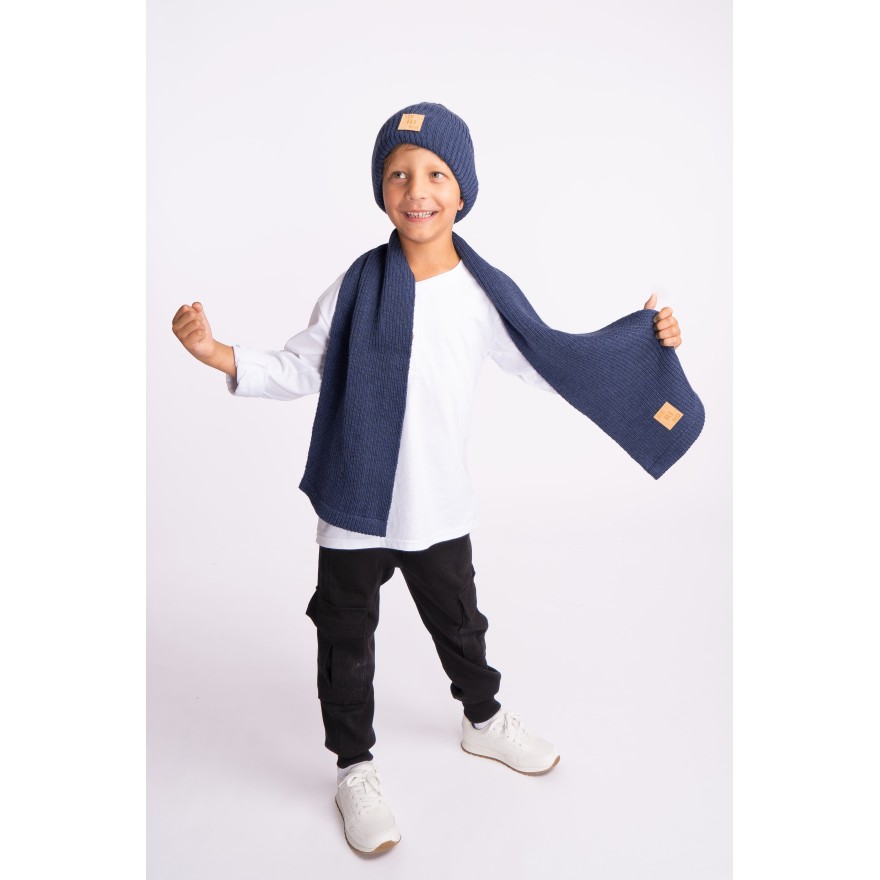 Merino czapka jeans 100% wełna podwijana jesień zima