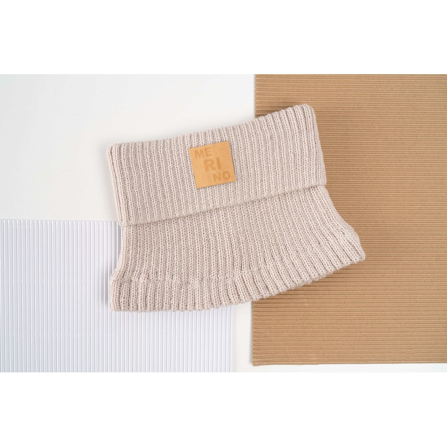 Merino komin beżowy dziecięcy 100% wełna one size jesień zima