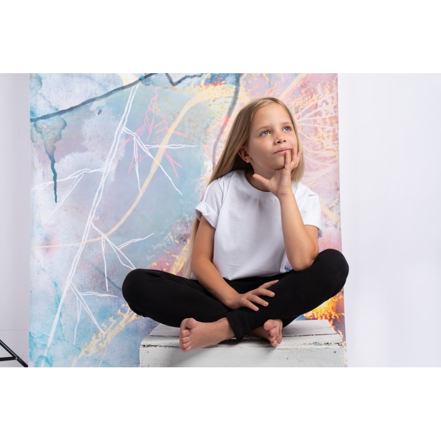 Czarne LEGGINSY Z PRĄŻKA długie getry dziewczęce prążek regulowane w pasie