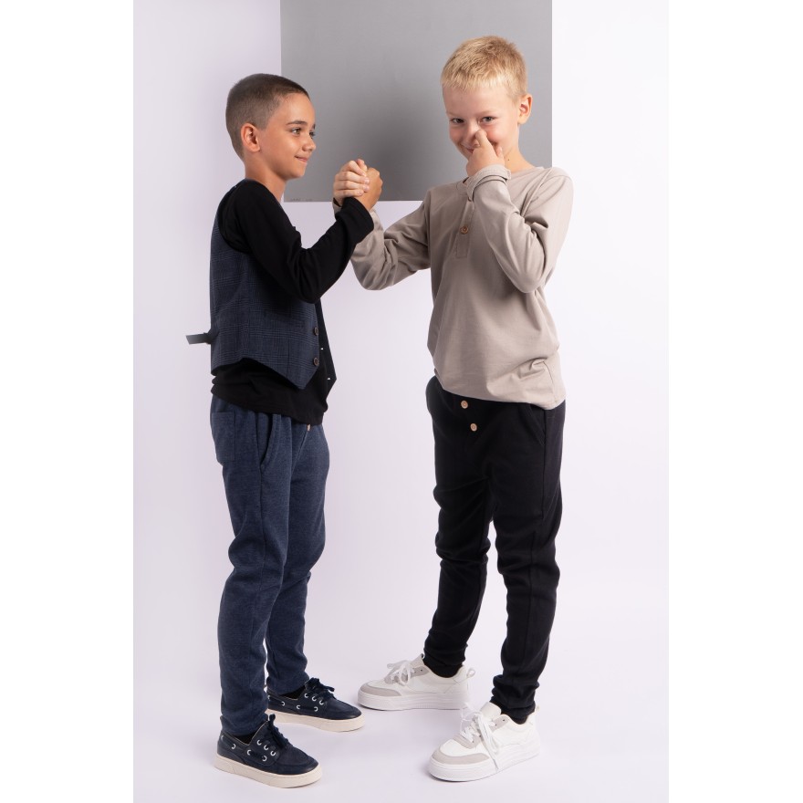 Granatowy jeans eleganckie spodnie wizytowe z wyciąganą gumką prążek slim komunia szkoła