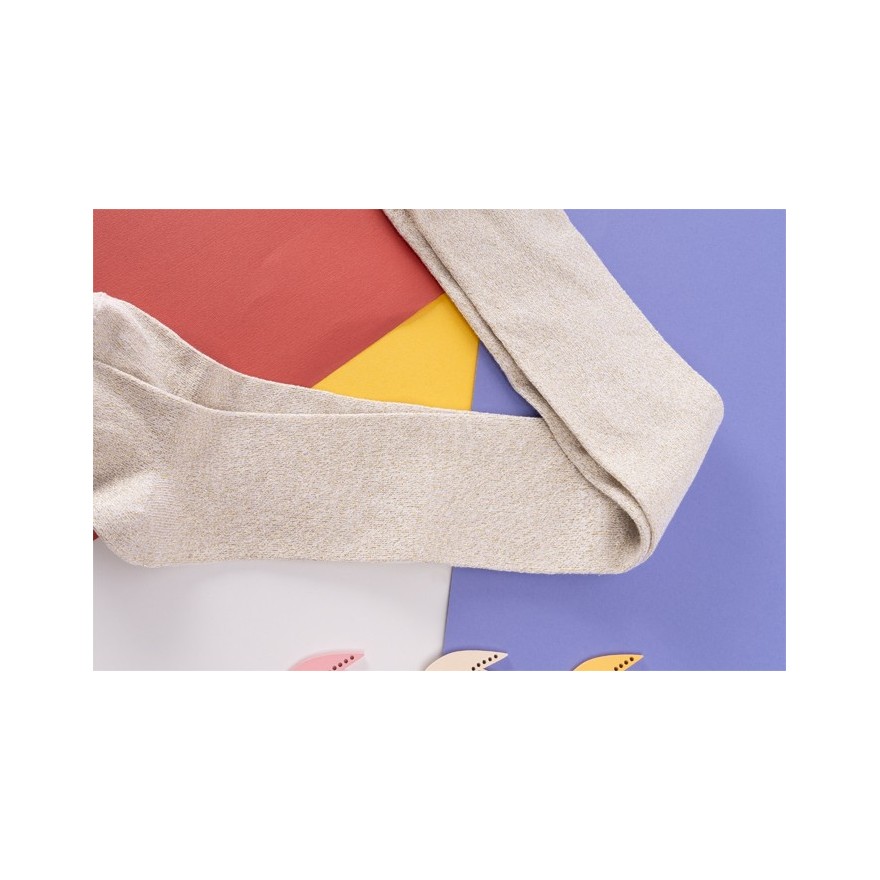 Ecru rajstopy bawełniane ze złotą błyszczącą nitką dziewczęce brokatowe