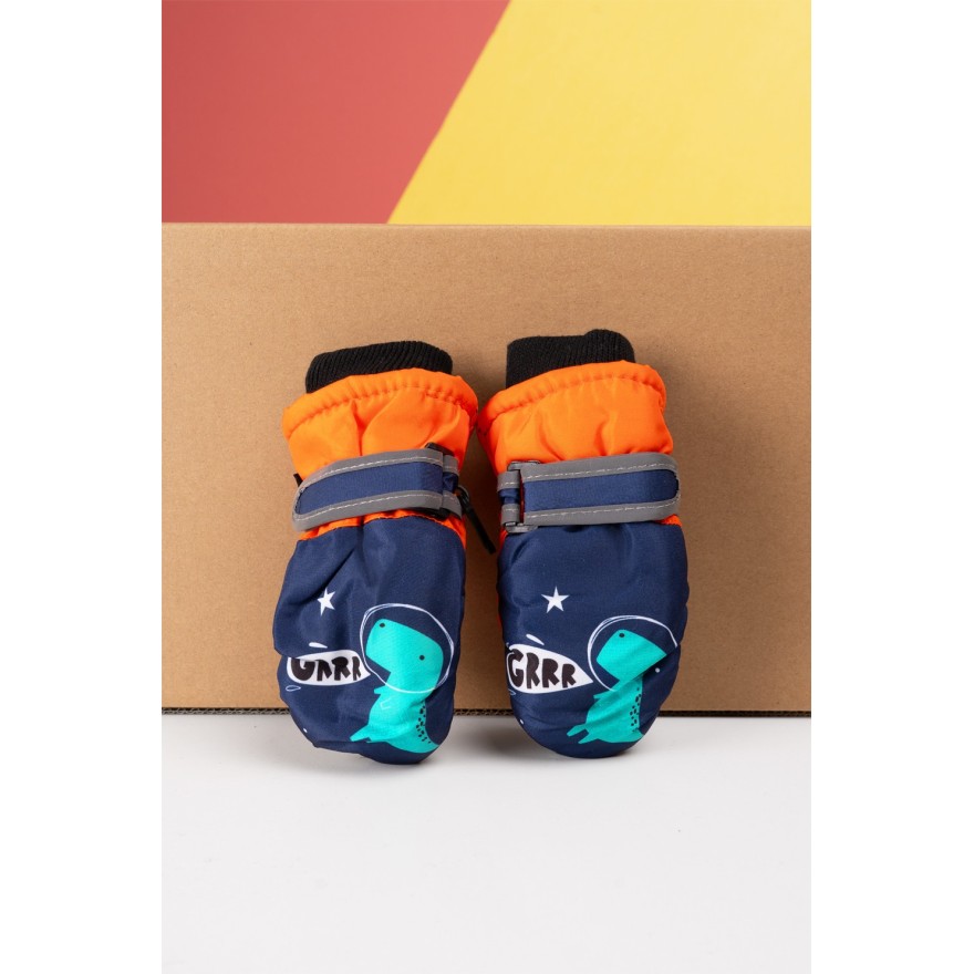 Granatowo- pomarańczowe rękawiczki narciarskie 1P Dino Grrr.. r.56-92