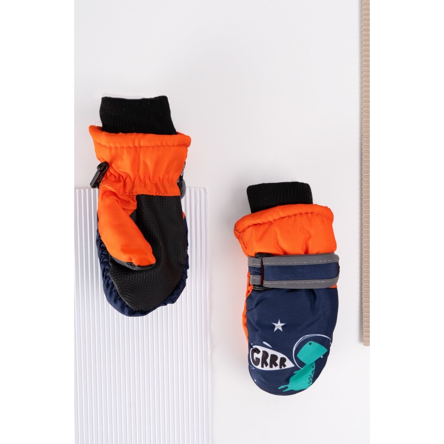 Granatowo- pomarańczowe rękawiczki narciarskie 1P Dino Grrr.. r.56-92