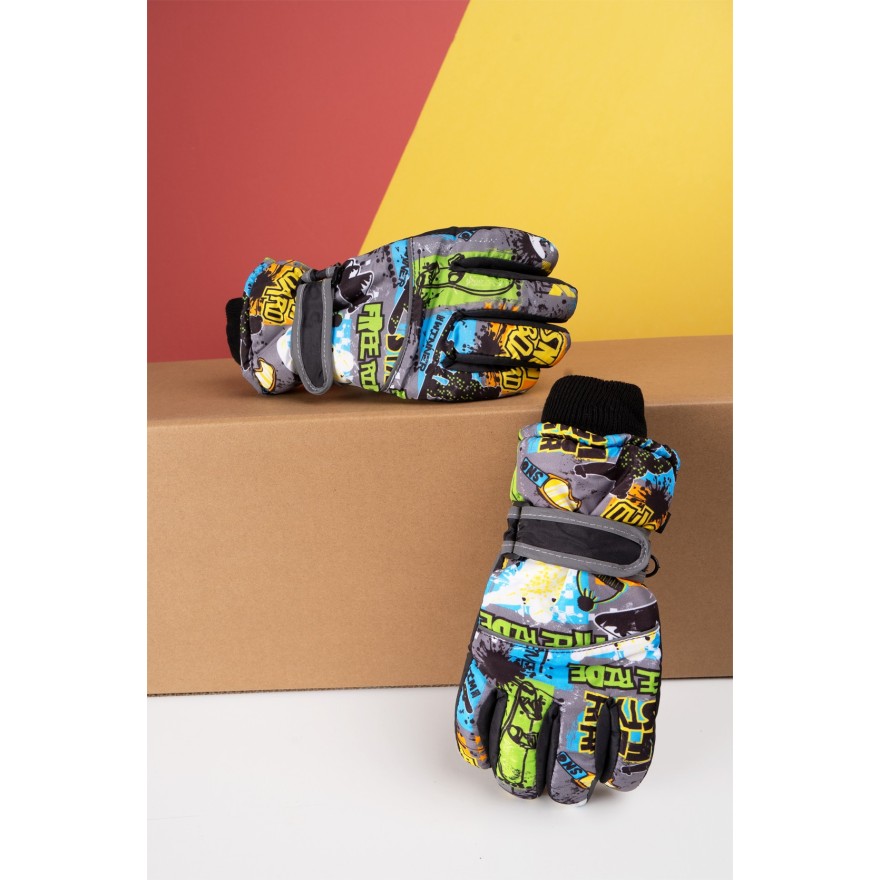 Szare rękawiczki narciarskie 5P graffiti r.122-134