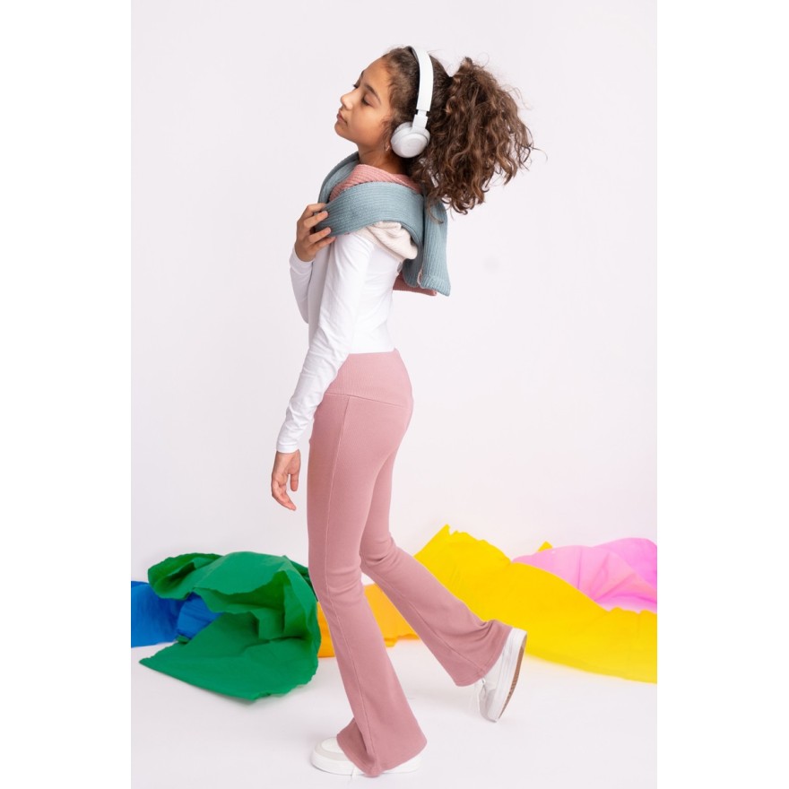 Różowe SPODNIE legginsy FLARE getry rozszerzane dzwony PRĄŻEK regulowane w pasie