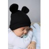 2PAK CZAPKA niemowlęca bawełniana róż czarny prążek uszy wyprawka