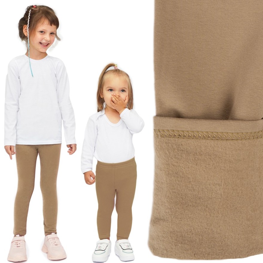 Beżowe LEGGINSY GETRY ocieplane na meszku