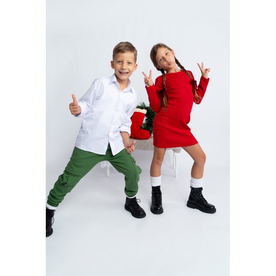 Czerwona SUKIENKA ołówkowa bawełniana z prążka dopasowana długi rękaw prążek święta