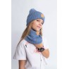 Merino czapka niebieska 100% wełna podwijana jesień zima
