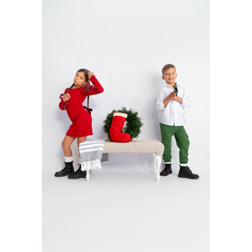 Khaki BOJÓWKI z kieszeniami spodnie bawełniane PRĄŻEK regulowane w pasie