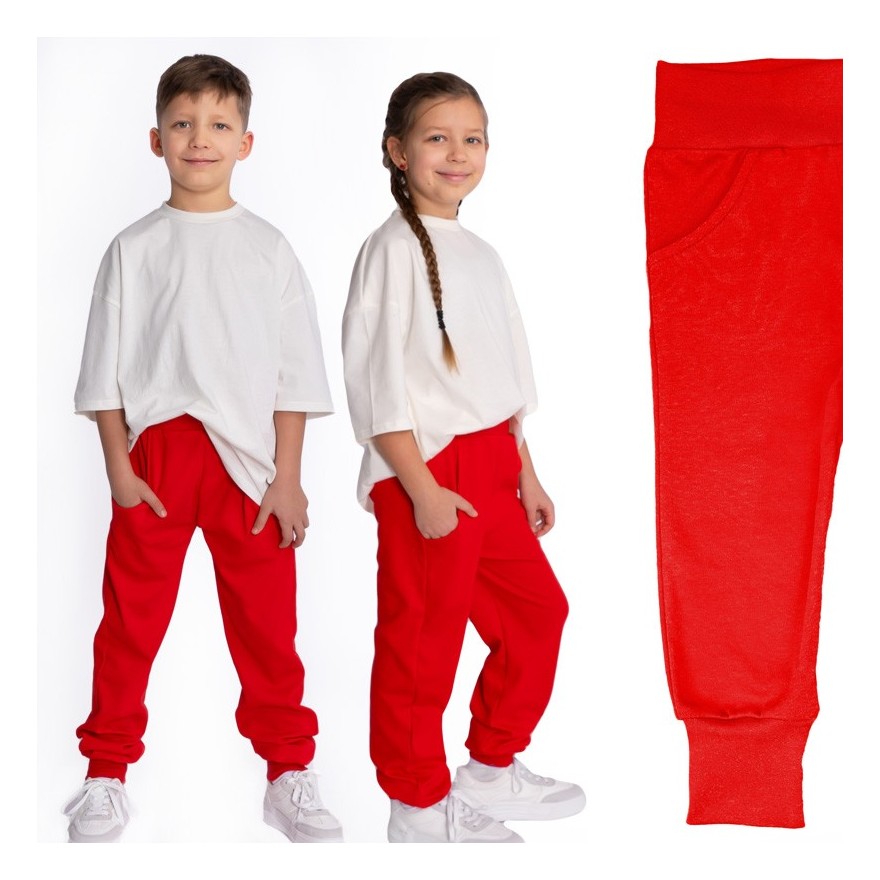 Czerwone spodnie bawełniane lekkie regulowane w pasie bezuciskowe NEON FRESH