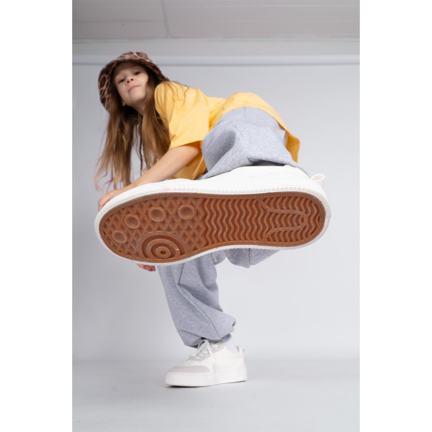 Szare SPODNIE VIBE dresowe szerokie ze ściągaczem dresówka PĘTELKA regulowane w pasie