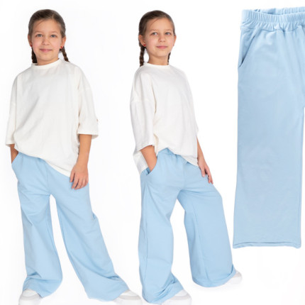 Baby blue niebieskie SPODNIE LOOSE dresowe szerokie luźne dresówka PĘTELKA regulowane w pasie