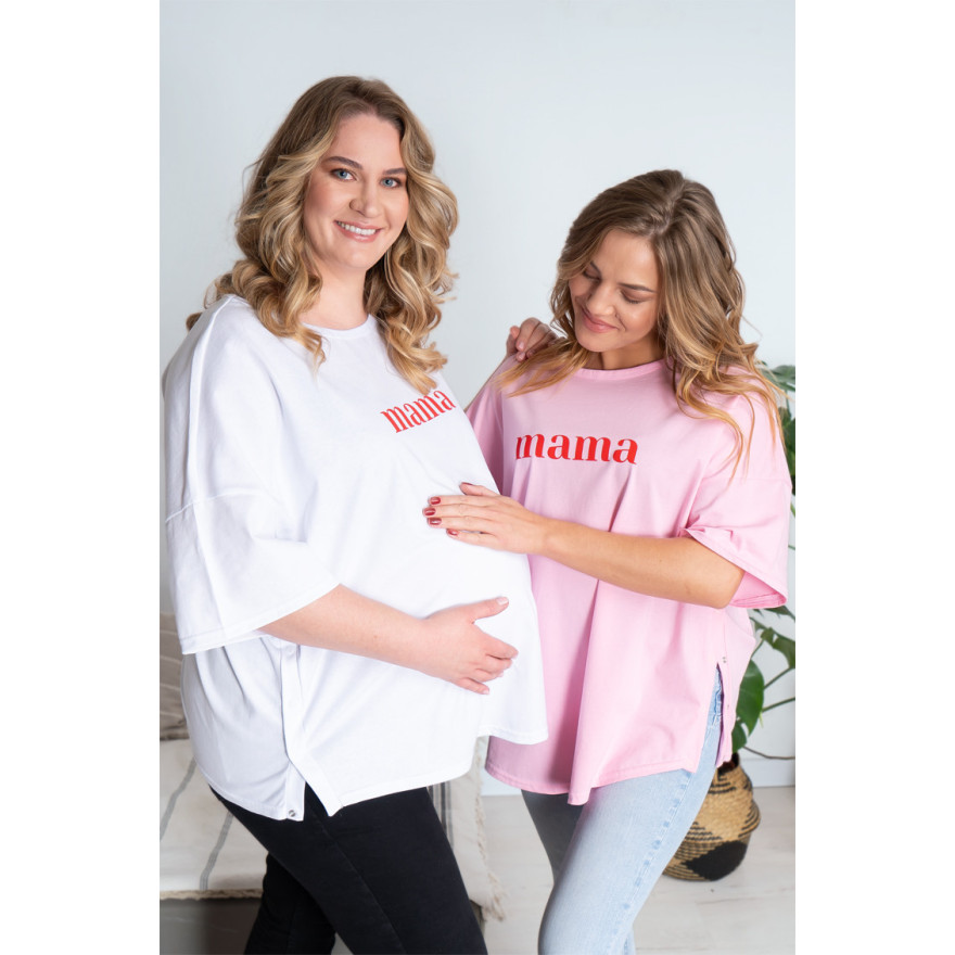 Różowa bluzka ciążowa koszulka do karmienia z napisem MAMA rozpinana na napy