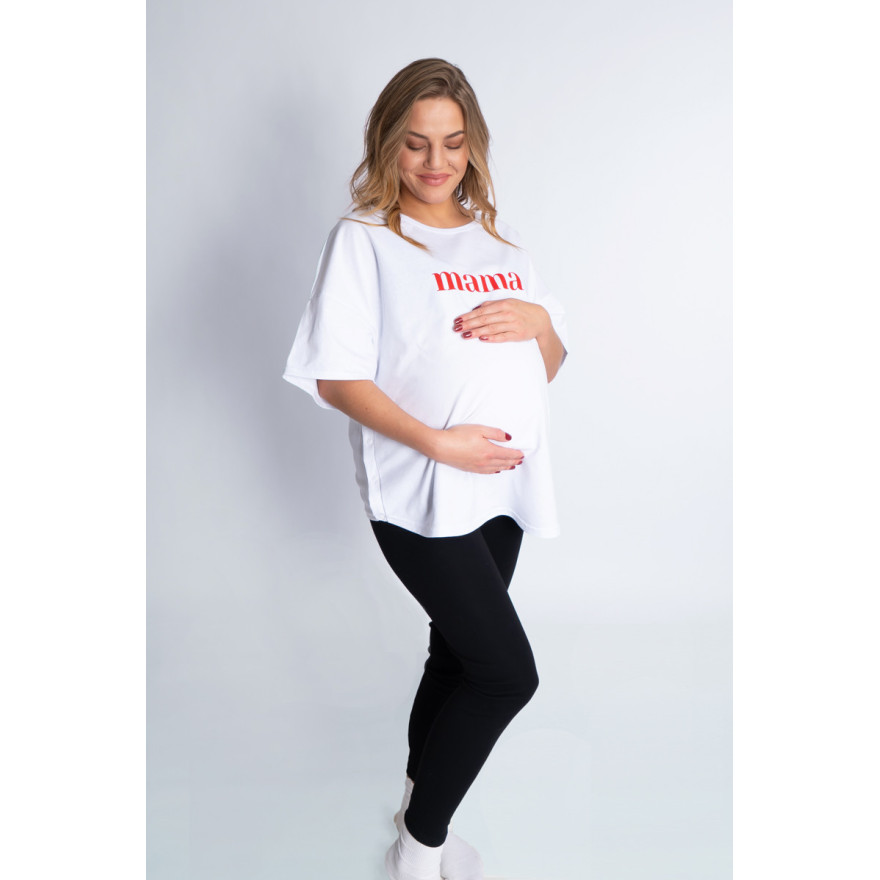 Biała bluzka ciążowa koszulka do karmienia z napisem MAMA rozpinana na napy