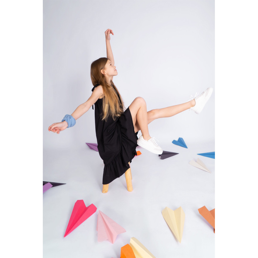 Czarna SUKIENKA SEA regulowana z falbanką na ramiączka