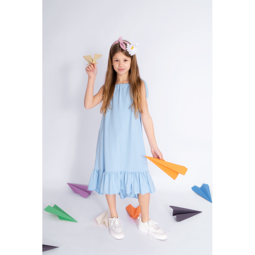 Niebieska SUKIENKA SEA regulowana z falbanką na ramiączka