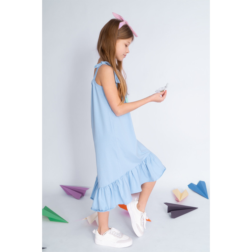 Niebieska SUKIENKA SEA regulowana z falbanką na ramiączka