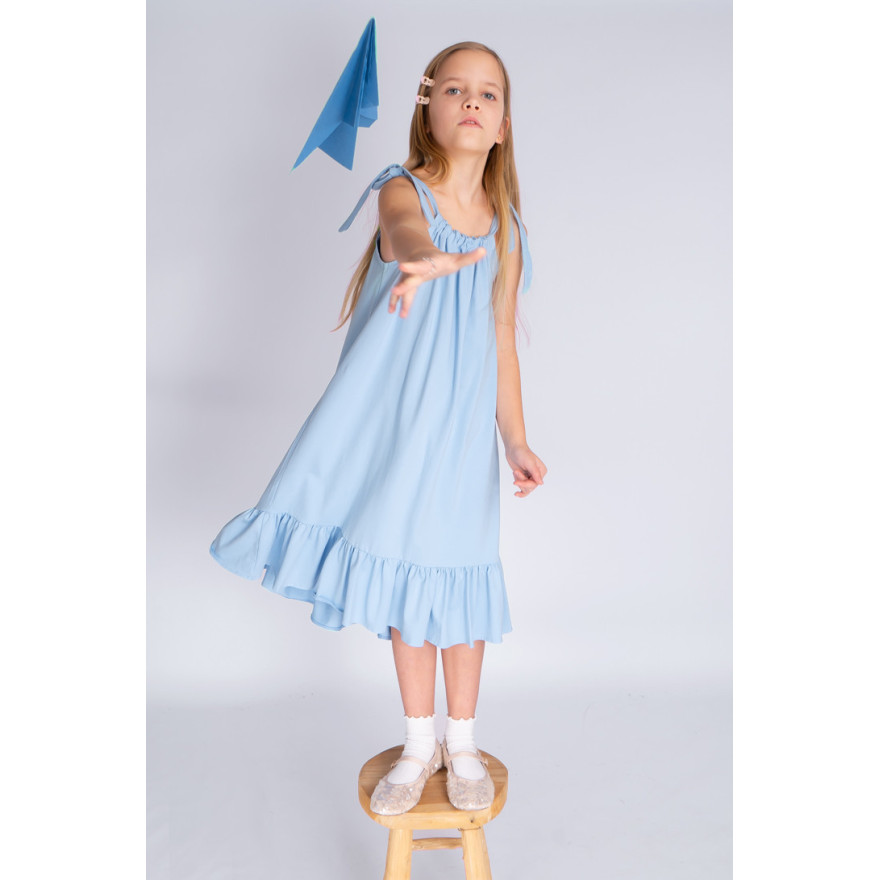 Niebieska SUKIENKA SEA regulowana z falbanką na ramiączka