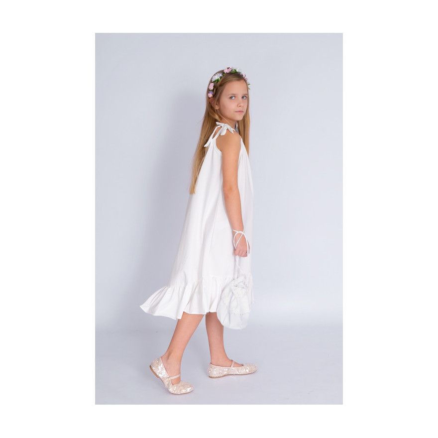 Biała ecru SUKIENKA SEA regulowana z falbanką na ramiączka komunia