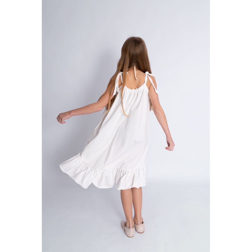 Biała ecru SUKIENKA SEA regulowana z falbanką na ramiączka komunia