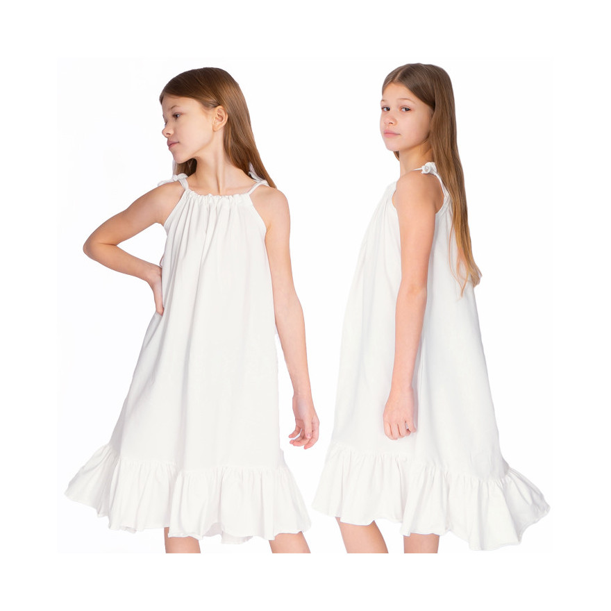 Biała ecru SUKIENKA SEA regulowana z falbanką na ramiączka komunia