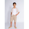 Beżowe KRÓTKIE SPODENKI chłopięce z PRĄŻKA regulowane w pasie bezuciskowe casual