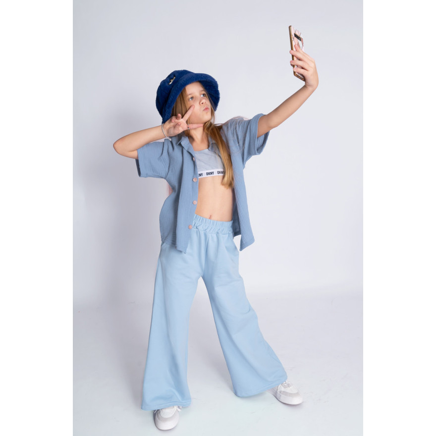 Jeans MUŚLINOWA KOSZULA z krótkim rękawem i kołnierzykiem lekka na lato