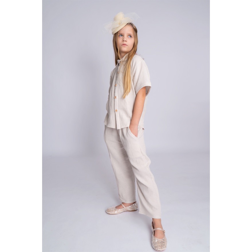 Białe alabaster spodnie muślinowe do kostki 7/8 regulowane w pasie