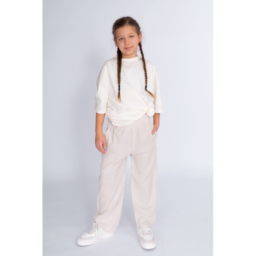 Białe alabaster spodnie muślinowe do kostki 7/8 regulowane w pasie