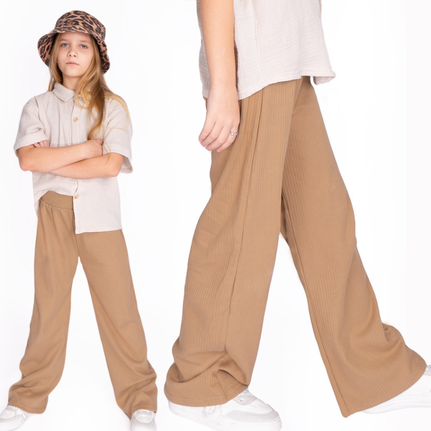 Ciemny beż spodnie szeroka nogawka wide leg prążek z wyciąganą gumką wiosna lato