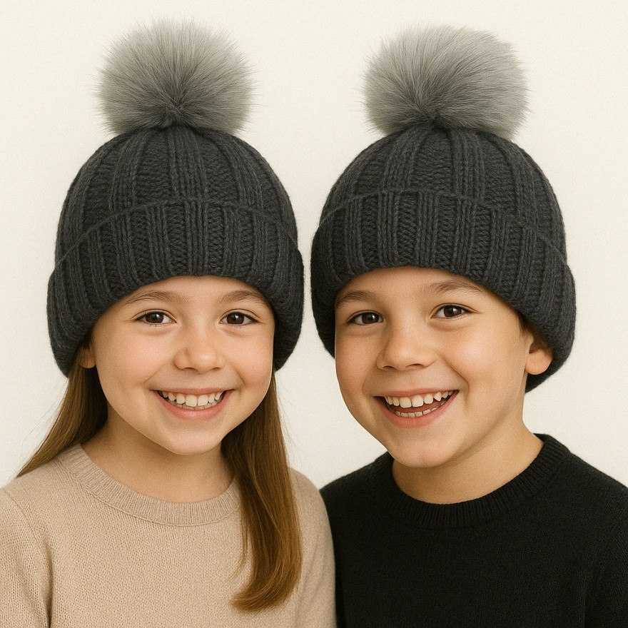 Grafitowa czapka zimowa dziewiarska 