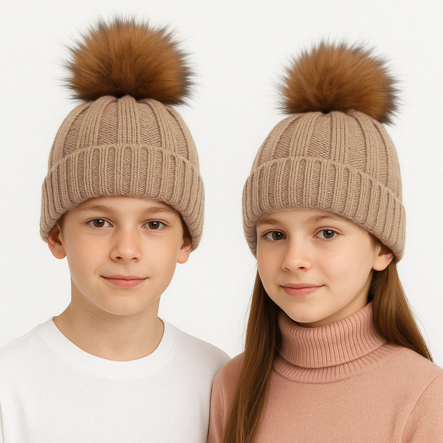 Jasno brązowa czapka zimowa dziewiarska