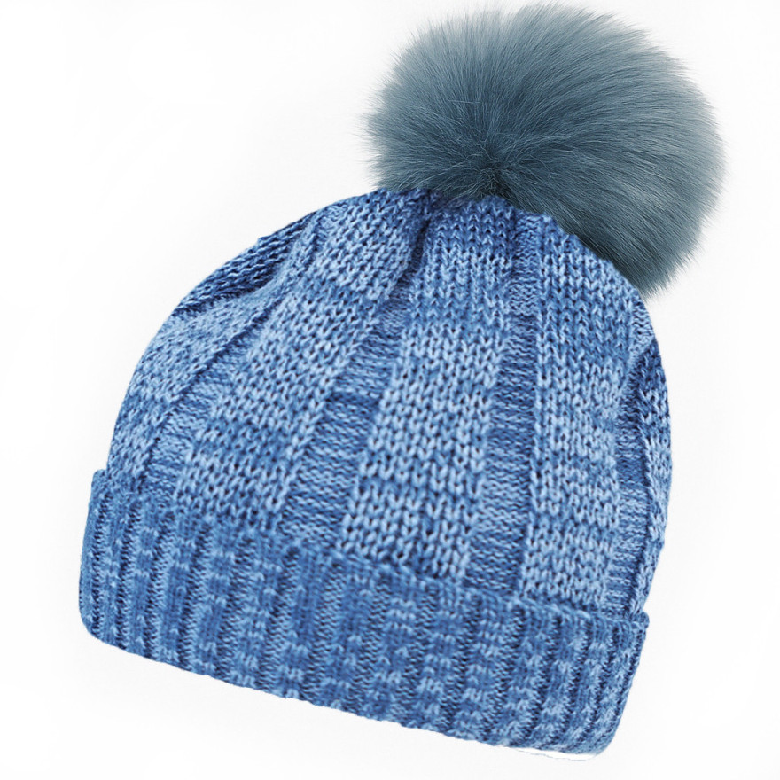 Niebieska jeans czapka zimowa dziewiarska 