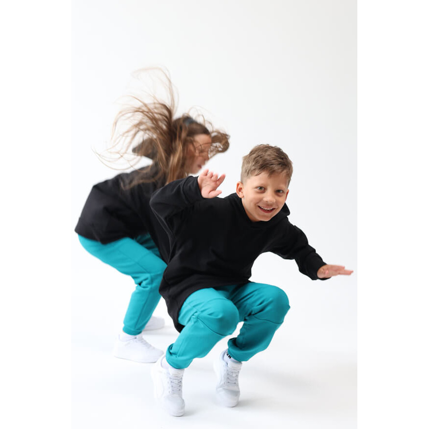 Spodnie dresowe SALTO petrol WZMOCNIONE KOLANA ze ściągaczami i regulacją w pasie